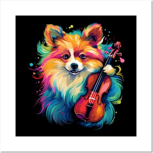 Pomeranian Playing Violin Posters and Art